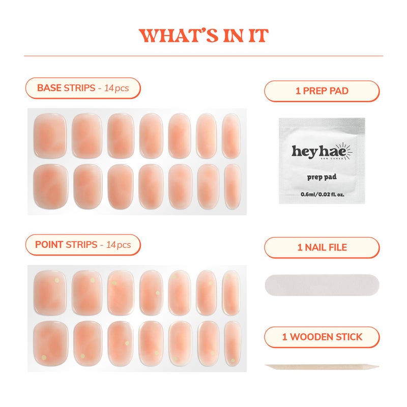 Heyhae Semi Cured Gel Nail Strips | No LED Lamp Needed | Summer, Solid, Orange | Easy Apply & Remove, Salon Quality | Includes 28 Strips, 1 Prep Pads, Nail File & Wooden stick - Hey, Apricot Syrup - Image 3